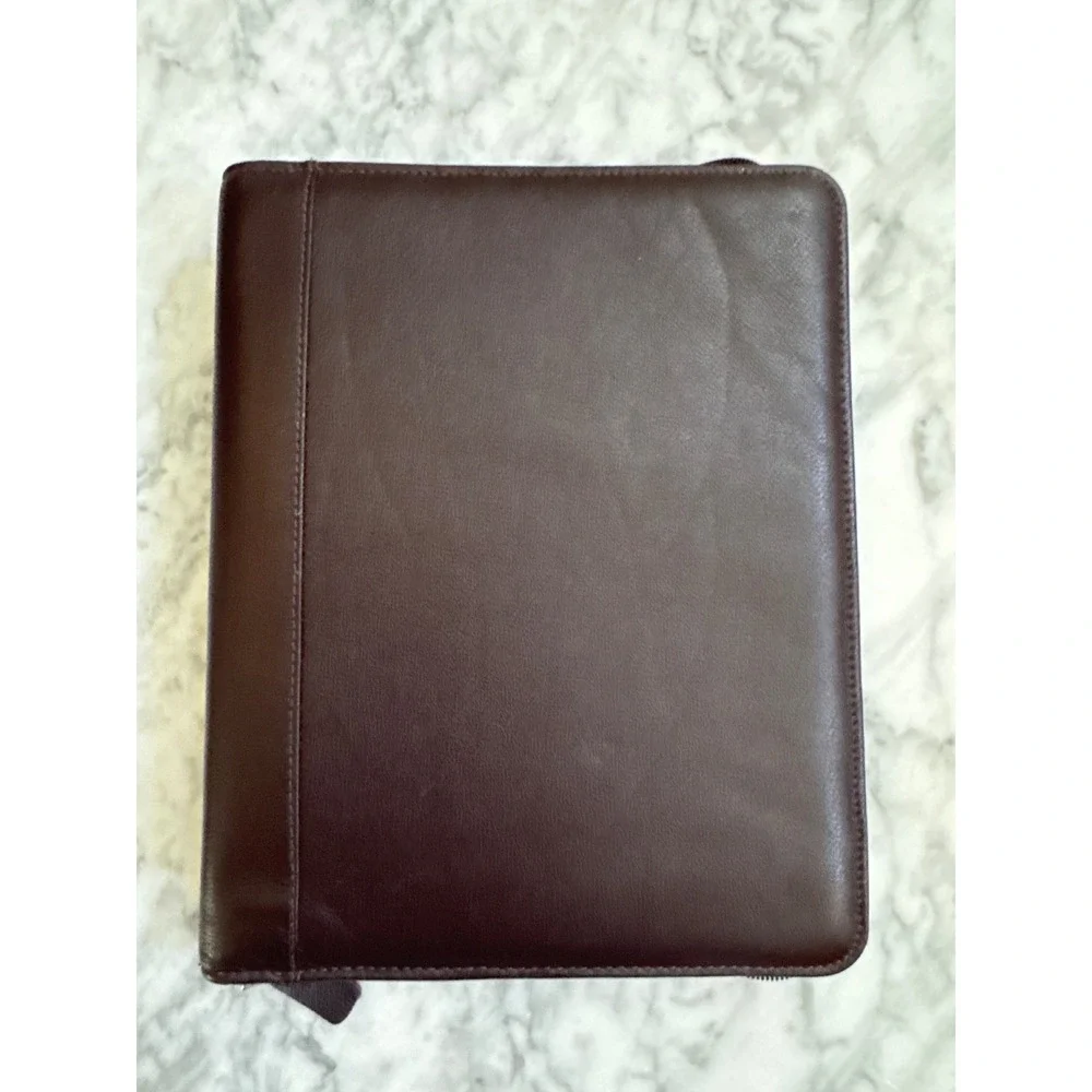 Franklin Quest Burgundy Top Grain Leather Zippered 7-Ring Day Planner 15478 USA